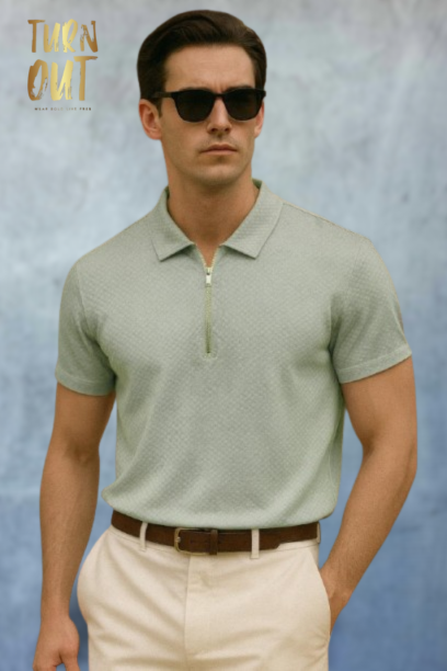 Men’s Texture Zipper Polo T-Shirt | Stylish Half Sleeve Textured Polyester Polo | Premium Casual & Summer Wear | Comfortable Fashion Tee Shirt for Men - Turnout