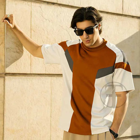 Multi Panel Color Block Oversized Drop Shoulder T-Shirt for Men – Stylish Streetwear Casual Wear – Fine Jersey Fabric – Trendy Loose Fit Graphic Tee - Turnout
