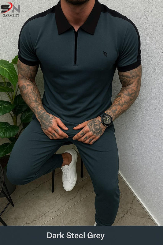 Collar Stripe Zip Style Tracksuit - Turnout