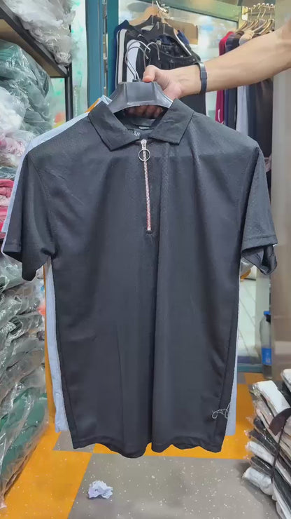 Zip Style Texture T-Shirt – Turn Out